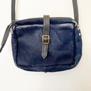 Clare Vivier Clare V. Womens Calf Hair Crossbody Bag Small Purse Navy Blue AS IS